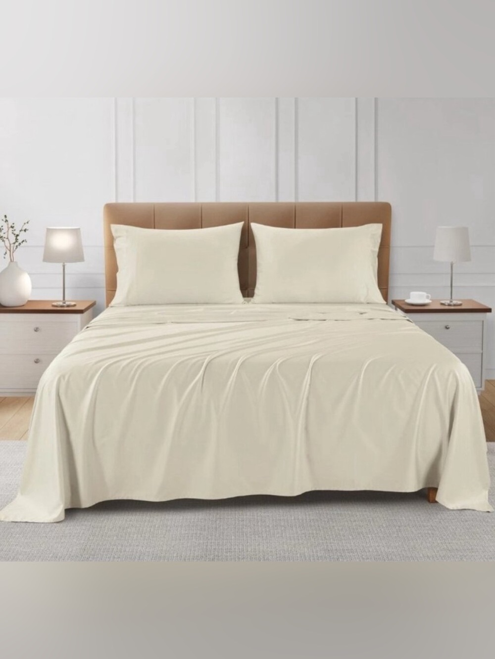 NWT SleepRX Macy's King Sheet Set Egret Ivory Bamboo Cotton Cooling Bedding